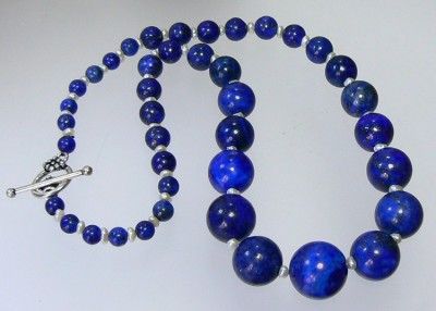 ROUND BLUE LAPIS LAZULI .925 STERLING SILVER NECKLACE  