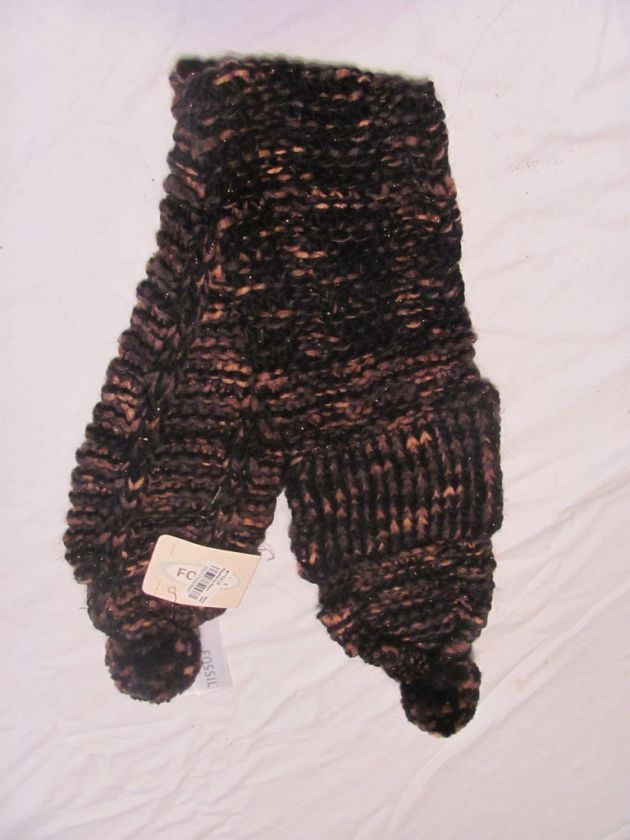 NWT WOMENS KNIT FOSSIL BRAND SCARF BLACK/BROWN/GOLD  