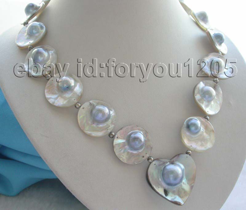 20 Natural 33mm Gray South Mabe Pearl Necklace Pendant  