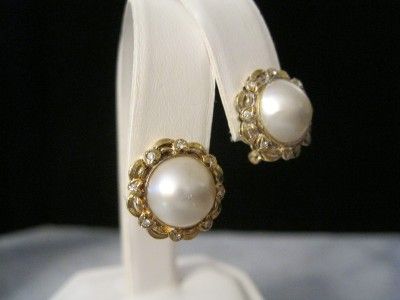 14K YELLOW GOLD MABE PEARL & DIAMOND EARRINGS 11.5 MM  