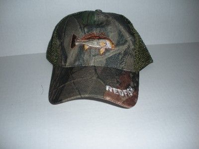 REDFISH W/EMBROIDERED FISH CAMO FISHING CAP/HAT  