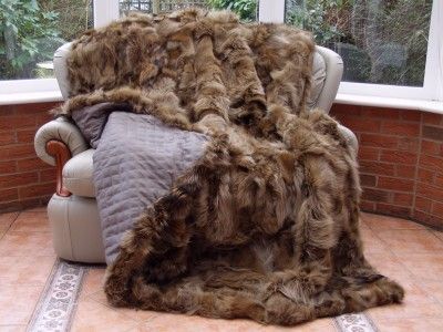 Luxury real COYOTE fur blanket throw 220x205cm  