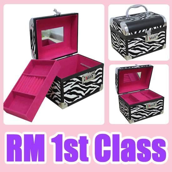 METAL ZEBRA PRINT JEWELLERY BOX MAKE UP VANITY CASE  