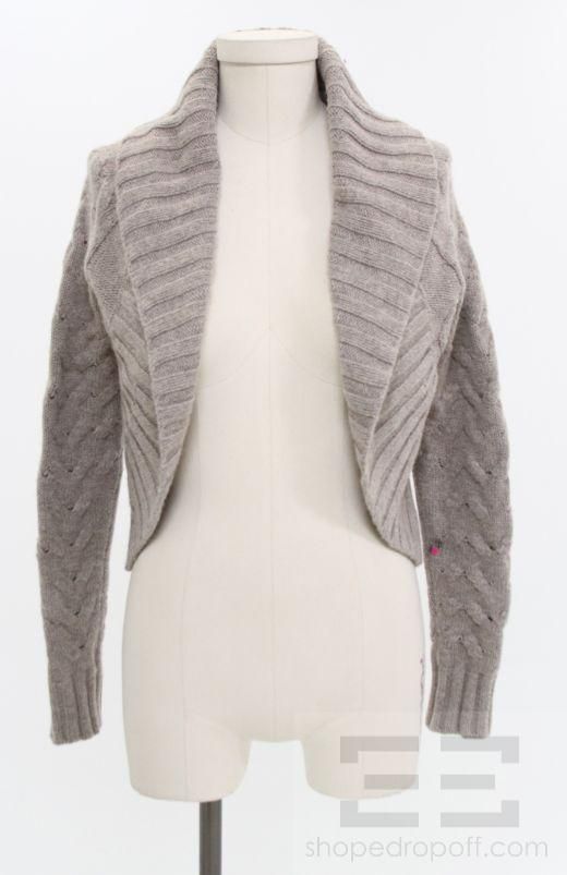   Grey Alpaca, Wool & Cashmere Cable Knit Shrug Sweater Size Extra Small