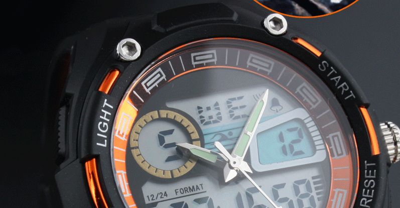   Alarm Date Display Sport Wrist Analog&Digital Dual Orange Rubber Watch