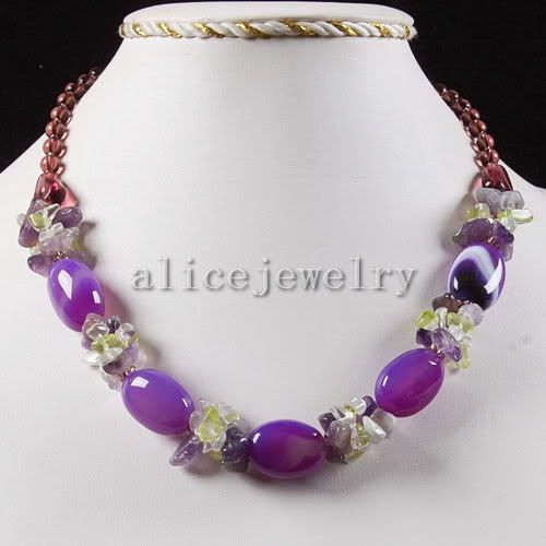 Purple Agate Chip Necklace 19 GN132  