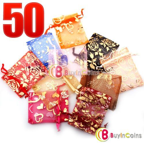 50 x Organza Jewelry Gift Pouch Bags 7x9cm Mixed Color  