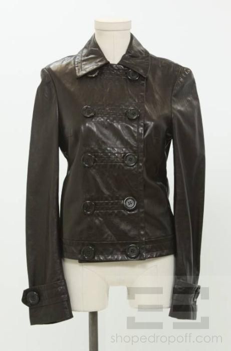 Michael Kors Dark Brown Leather Double Breasted Jacket Size 4 NEW $ 