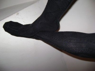 WELL WORN USED WOMENS BLACK THIGH HIGH LONG CABLE KNIT SOCKS  