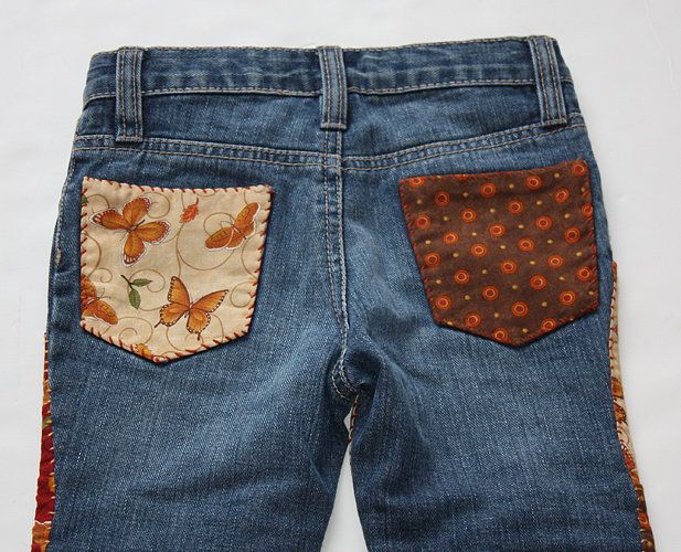   MyDeepBlueC MamaPatrice Fall Butterfly Apron Peasant Jeans 4 5 EUC