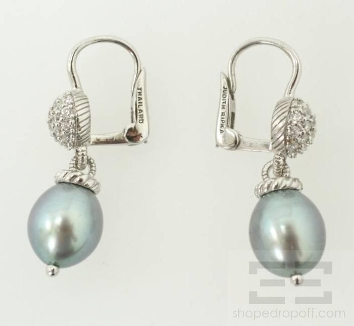 Judith Ripka Sterling Silver Diamonique & Cultured Pearl Dangle 