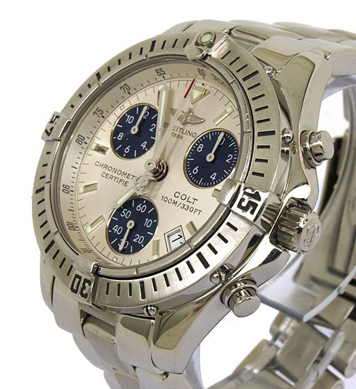 BREITLING COLT STAINLESS STEEL A73350 CHRONOGRAPH QUARTZ 100M WATCH 