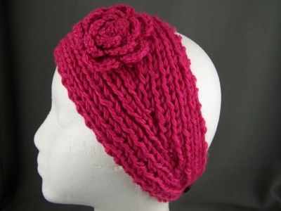 Fuchsia flower ear warmer muff knit head wrap hat headband crochet 5.5 