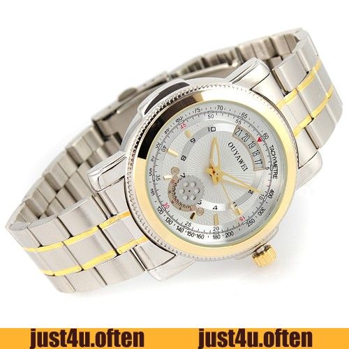 eelgant white calendar subdial s steel mens auto mechanical wrist 