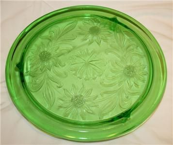 Vintage Jeannette Green Footed Sunflower Cake Plate  