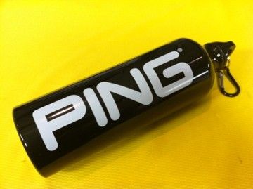 NEW PING Golf Aluminium Water Bottle BLACK Tin Canteen w/ Carabiner 