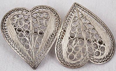   FILIGREE HEARTS Necklace~Pin Brooch~Bracelet JEWELRY SET~Mexico  