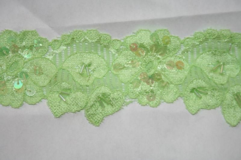 yds LIME GREEN LEAF STRETCH trim LACE sequins 2  