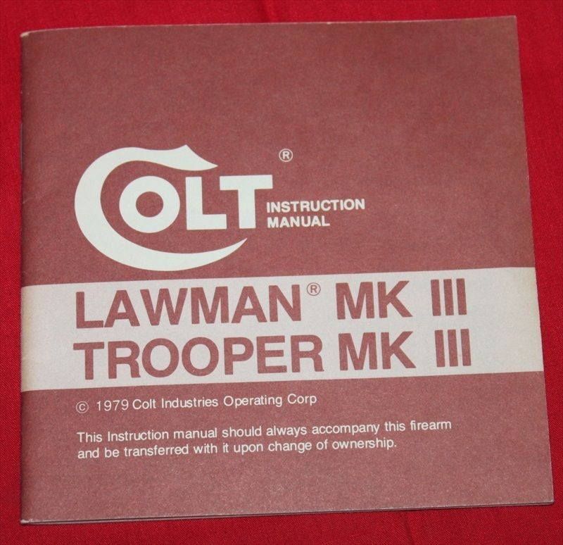 COLT Firearms Factory Trooper Lawman Manual Original 1979  