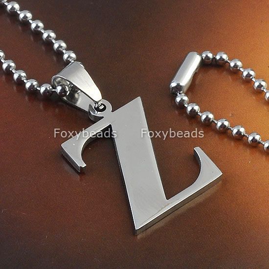 LETTER INITIAL ALPHABET STAINLESS STEEL NECKLACE PENDANT BEAD 