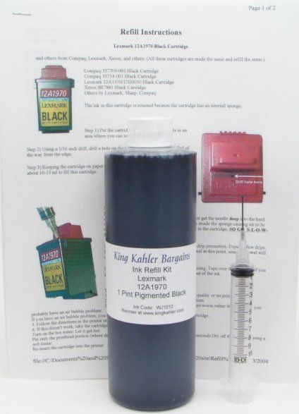 Lexmark black cartridge printer ink refill kit 16 oz.  