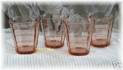 ANCHOR HOCKING PINK BLOCK DESIGN ROCKS GLASSES NEW  