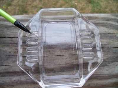 Vintage Art Glass Ashtray Clear 8 Sided W/ Six Rests  