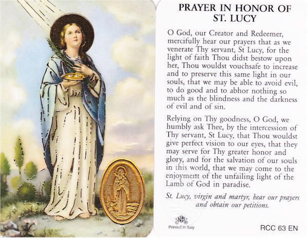 Prayer in Honor of St Saint Lucy Faith Holy Card Wallet Size WC63 