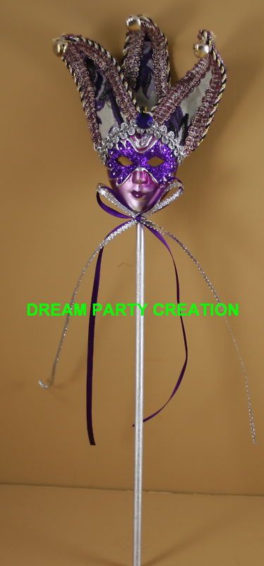 PURPLE JESTER Mini CERAMIC MASK Mardi Gras FAVOR  