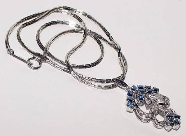 PLATINUM Diamond Sapphire Necklace ChainPendant Antique  