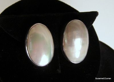   Sterling Silver Mabe Mother of Pearl Large Clip Earrings Nakai  