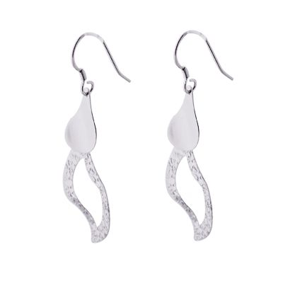 925 Sterling Silver Drop Earrings ~ Hoop Swirl or Leaf  