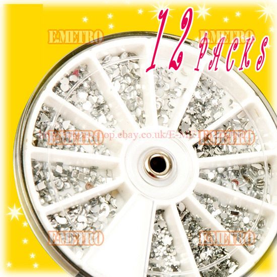 1500 x CLEAR SILVER Nail Art Rhinestones Glitter Wheel  