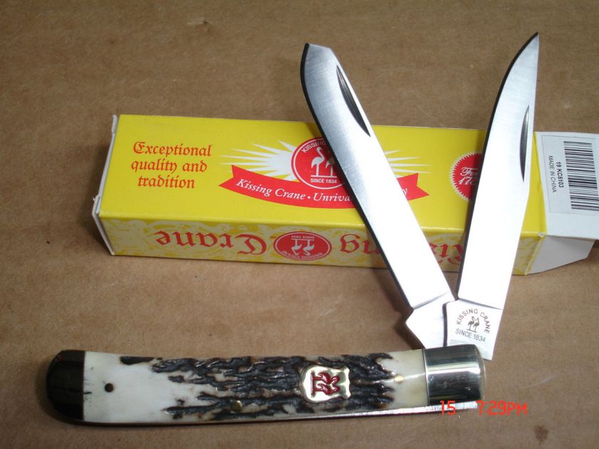 Kissing Crane Stag Trapper Folding Knife  