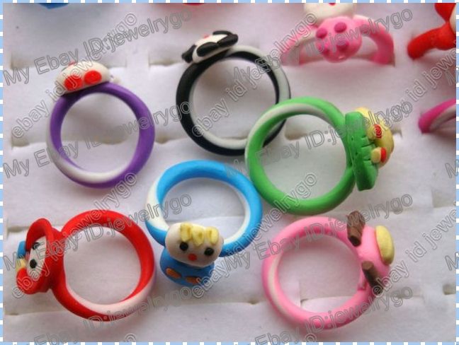 50pcs Wholesale Lots Colorful Mix Polymer Clay Rings Jewellery Free 