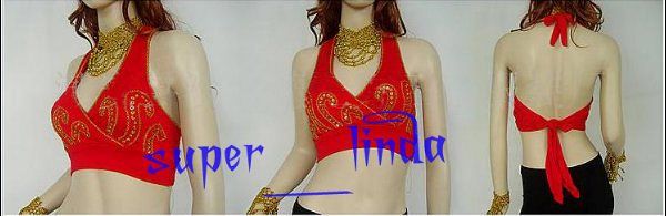 belly dance costume Bead Embroider Vest Top bra Blue  