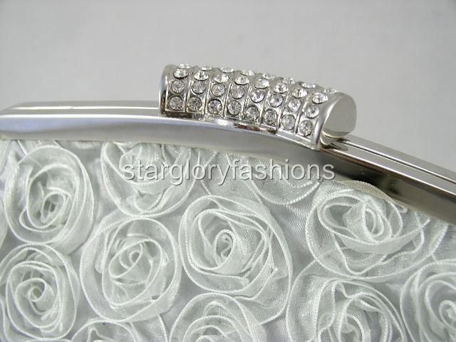 Pale Bean Green Roses Wedding Purse Clutch Lot Crystal  