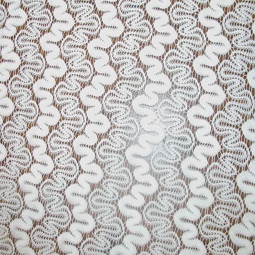 New White Zig Zag Raise Design Poly Pucker Lace Fabric  