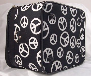 Medium PEACE SIGN Black White Travel Cosmetic Bag Case  
