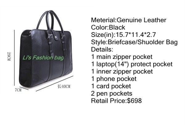 Classical Mens Genuine Leather Briefcase Shoulder Bag