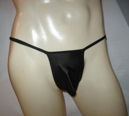 Mens MICRO THONG G String shinny black spandex  