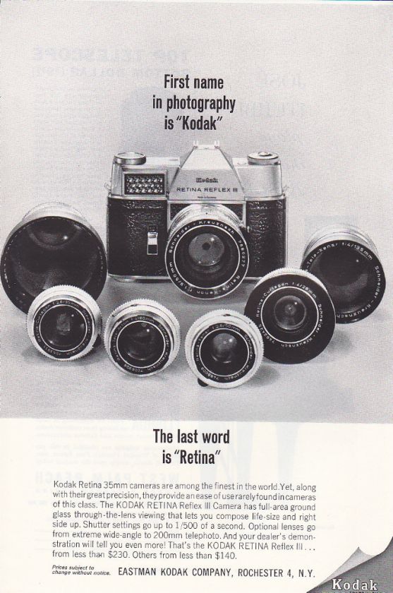 1963 KODAK RETINA REFLEX III CAMERA Vintage Print Ad  