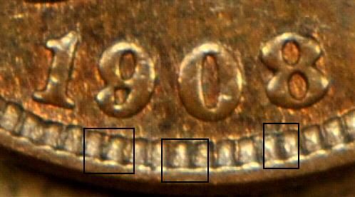 1908 Uncirculated Indian Cent Snow 20 Misplaced Date   1908 In 