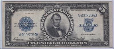   TREASURE   ONLY ISSUE 1923 $5 LINCOLN PORTHOLE SILVER CERTIFICATE