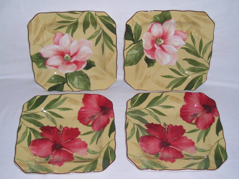 222 FIFTH SAVANNAH BREEZE HIBISCUS SALAD PLATES SET 4  