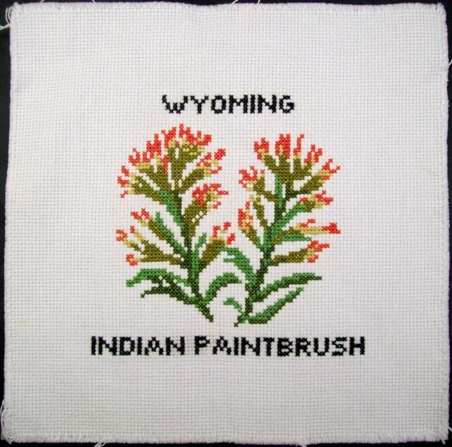 paintbrush handmade stitched on white aida size of aida cloth 8 x 8 