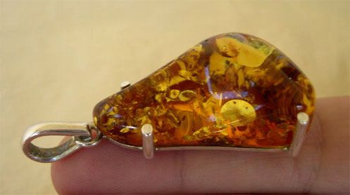   CHERRY AMBER & STERLING SILVER LILY or MODERN HANDMADE PENDANT  