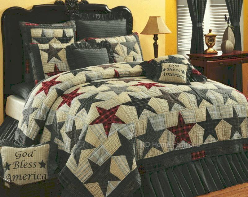 AMERICA STARS AMERICANA PRIMITIVE 4PC QUILT BEDDING SET  