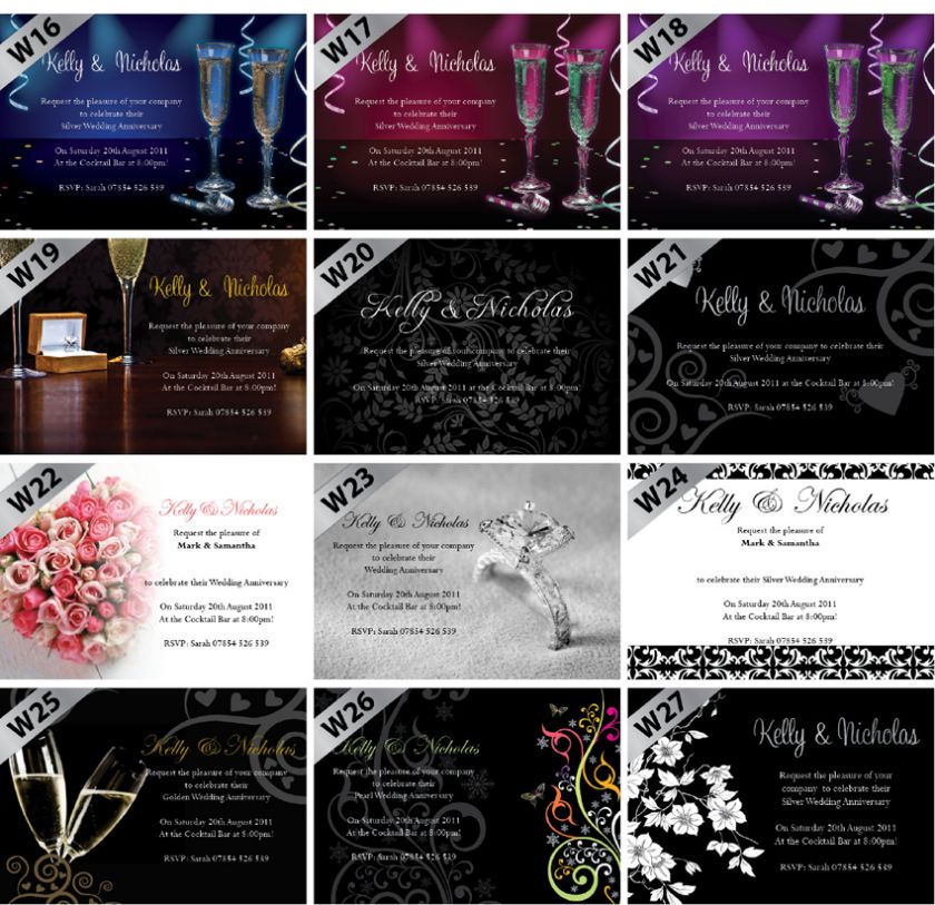 Personalised Wedding Anniversary Invitations 25th 50th  