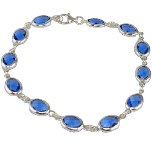   Bracelet Oval 8x6mm Swiss Blue Sterling Silver w/Anti Tarnish  